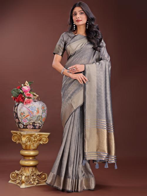women checkered bordered saree with blouse - 21969885 - Very Small Image - 1