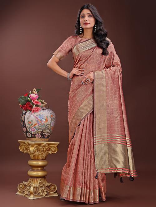 women checkered bordered saree with blouse - 21969886 - Very Small Image - 1