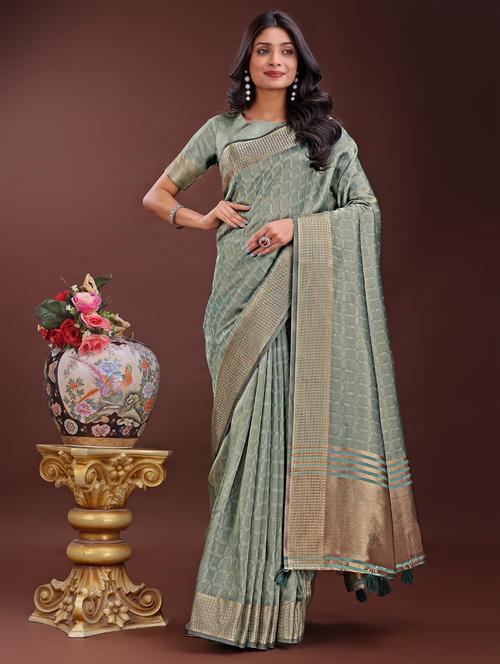 women checkered bordered saree with blouse - 21969887 - Very Small Image - 1