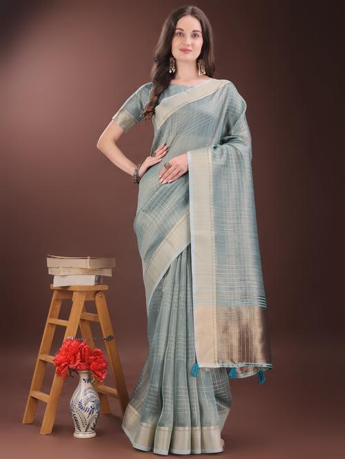women checkered bordered saree with blouse - 21969903 - Very Small Image - 1