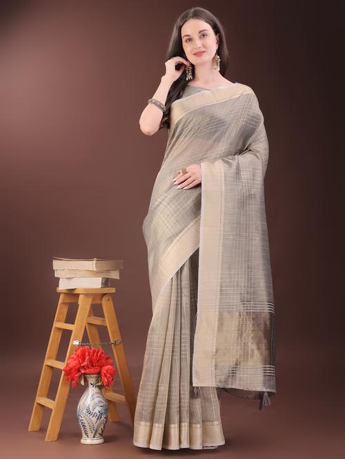 women checkered bordered saree with blouse - 21969906 - Very Small Image - 1