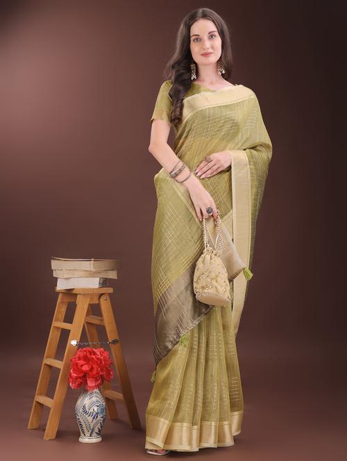 women checkered bordered saree with blouse - 21969907 - Very Small Image - 1
