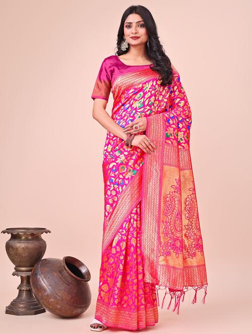 women self design banarasi saree with blouse - 21969931 - Very Small Image - 1