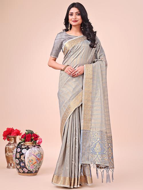women striped bordered saree with blouse - 21969997 - Very Small Image - 1