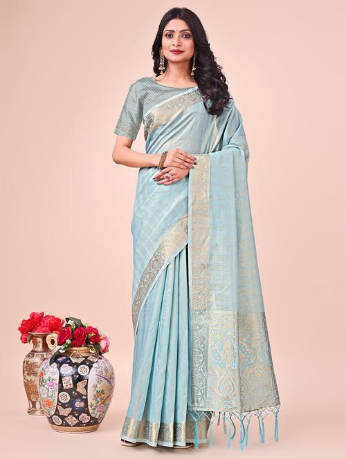 women striped bordered saree with blouse - 21969998 - Very Small Image - 1
