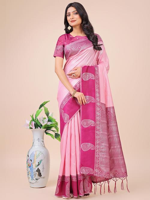 women solid with bordered saree with blouse - 21970000 - Very Small Image - 1