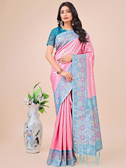 women checkered bordered saree with blouse - 21970114 - Very Small Image - 1