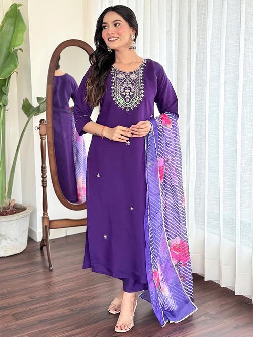 women three quarter sleeve kurta pant with dupatta set - 21971071 - Very Small Image - 1