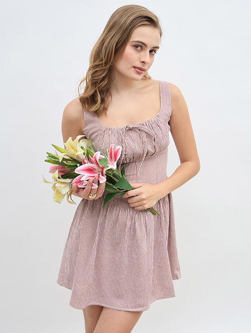 women checkered sleeveless fit & flared dress - 21971134 - Very Small Image - 1