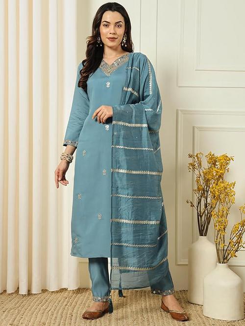 women three quarter sleeve kurta pant with dupatta set - 21971163 - Very Small Image - 1