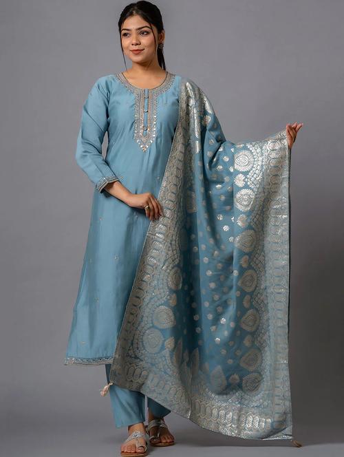 women three quarter sleeve kurta pant with dupatta set - 21971170 - Very Small Image - 1