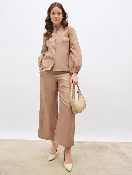 women solid shirt and trouser co-ord set - 21971204 - Very Small Image - 1