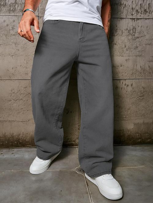 men plain mid rise full length baggy jeans - 21971226 - Very Small Image - 1