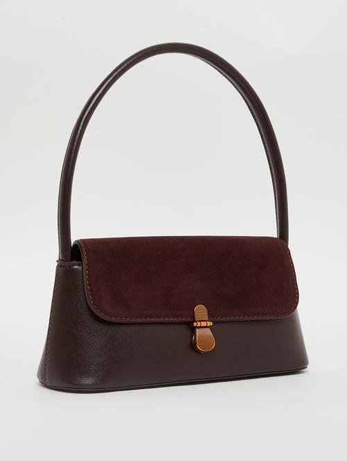 brown color block pu handbag - 21971411 - Very Small Image - 1