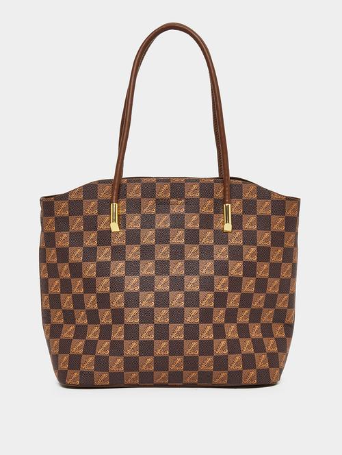 printed brown pu leather handbag - 21971437 - Very Small Image - 1