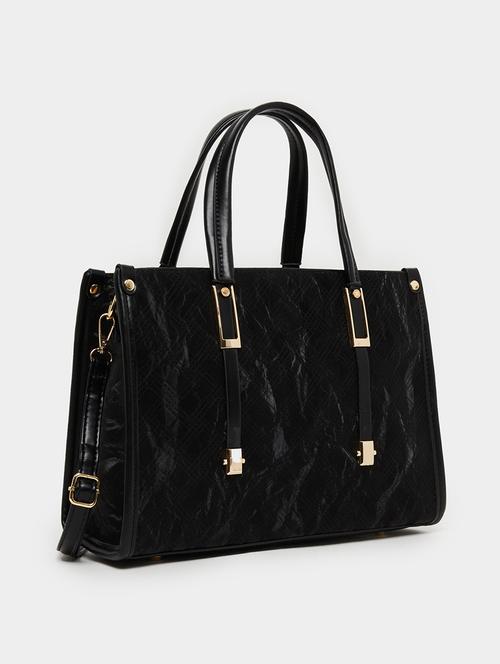 black textured pu leather handbag - 21971438 - Very Small Image - 1