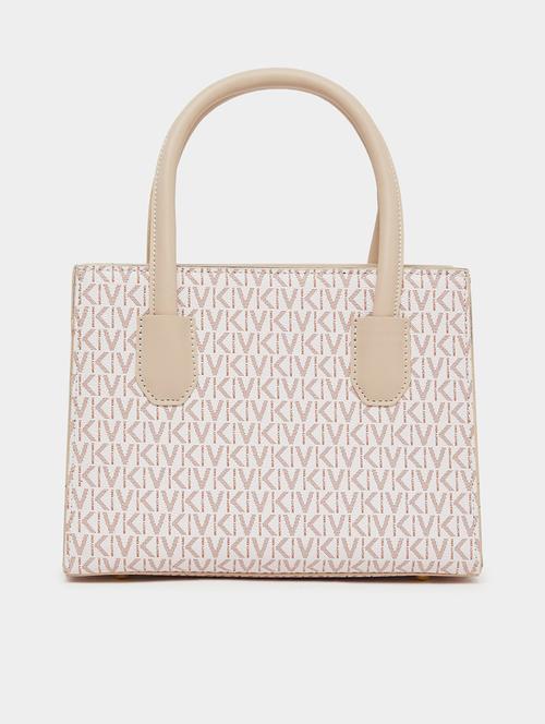printed beige pu regular handbag - 21971444 - Very Small Image - 1