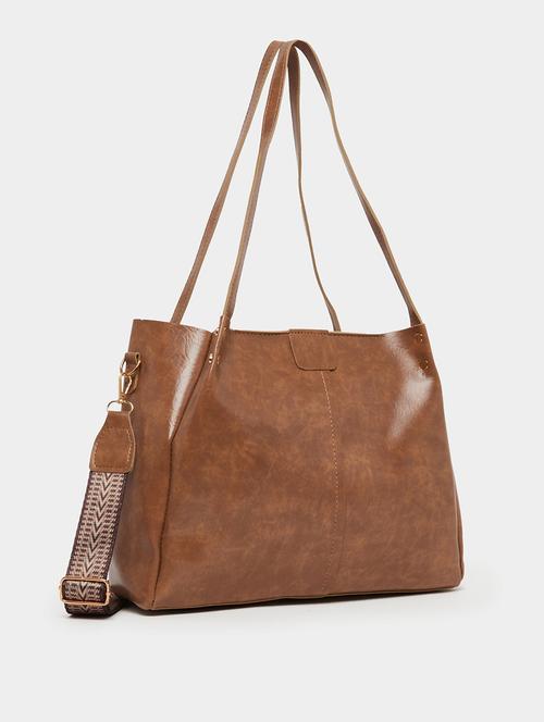 brown solid strap detail shoulder bag - 21971446 - Very Small Image - 1