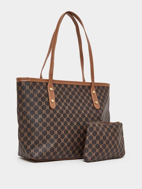 women printed brown tote bag with pouch - 21971457 - Very Small Image - 1