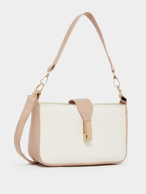 women beige pu color block handbag - 21971458 - Very Small Image - 1
