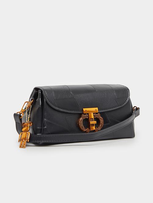 women black pu textured sling bag - 21971468 - Very Small Image - 1