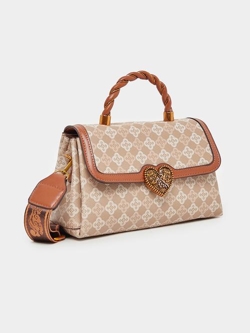 women printed beige pu structured handbag - 21971471 - Very Small Image - 1