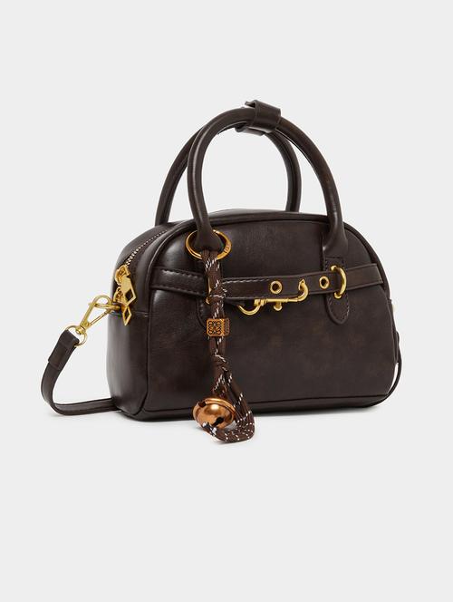 brown textured belt lock detail handbag - 21971486 - Very Small Image - 1