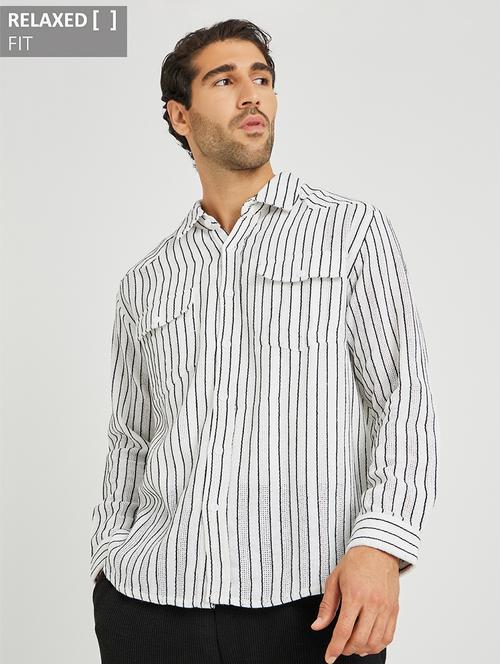 men striped long sleeve loose fit casual shirt - 21971553 - Very Small Image - 1