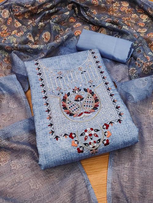 women embroidered unstitched suit set - 21971798 - Very Small Image - 1