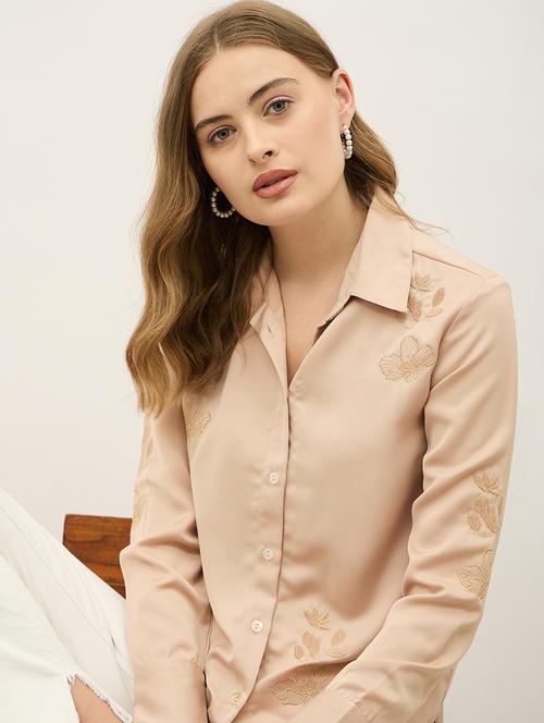 women beige solid long sleeve regular shirt - 21971858 - Very Small Image - 1