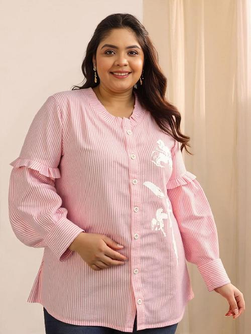 women plus size pink striped long sleeve shirt - 21972193 - Very Small Image - 1