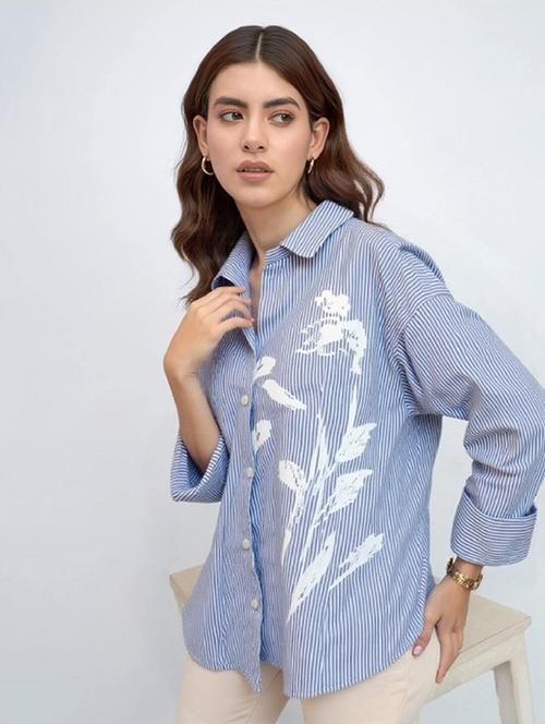 women blue striped long sleeve regular shirt - 21972202 - Very Small Image - 1