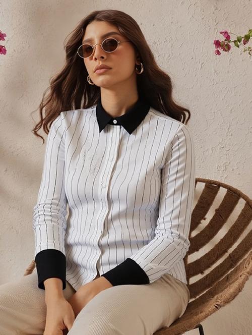 women striped collared long sleeve regular shirt - 21972211 - Very Small Image - 1