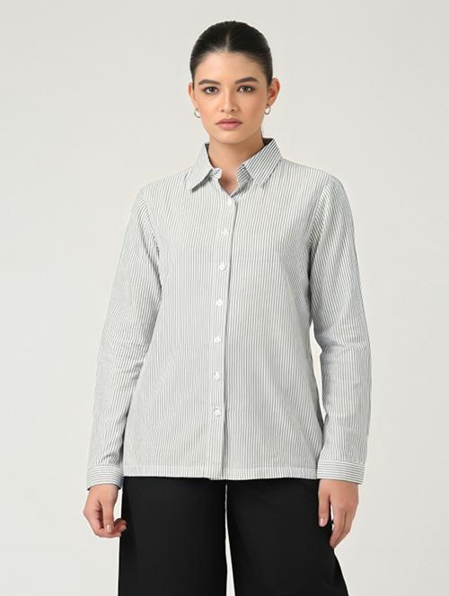 women striped collared long sleeve regular shirt - 21972218 - Very Small Image - 1