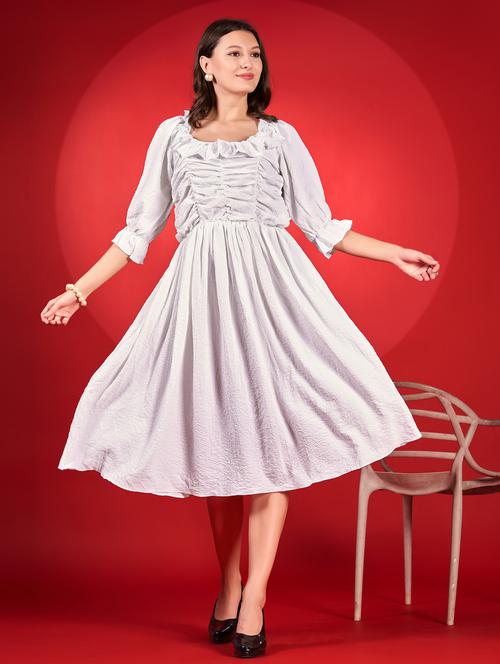 women self designed puff sleeve fit & flare dress - 21972253 - Very Small Image - 1