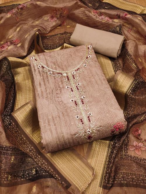 women printed embroidered unstitched suit set - 21972455 - Very Small Image - 1