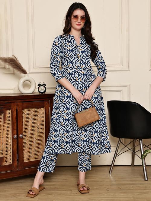 women printed three quarter sleeve kurta pant set - 21972462 - Very Small Image - 1