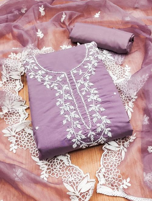 women solid with work embroidered unstitched suit set - 21972486 - Very Small Image - 1