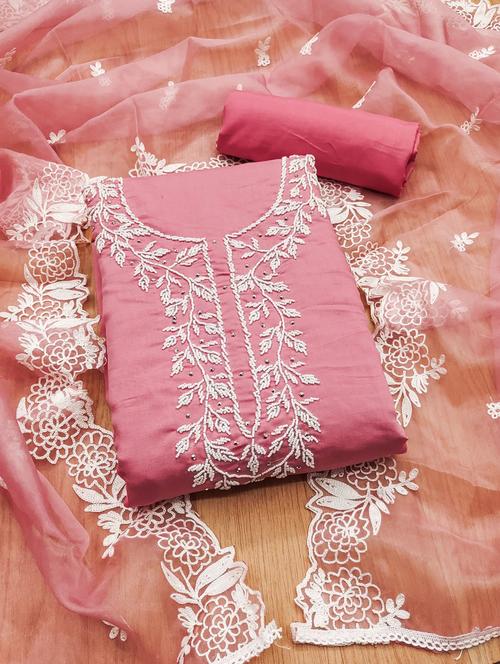 women solid with work embroidered unstitched suit set - 21972487 - Very Small Image - 1