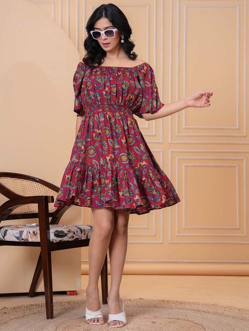 women floral print puff sleeve fit & flare dress - 21972493 - Very Small Image - 1