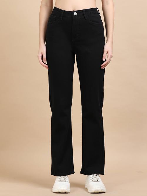 women solid high rise straight fit jean - 21972525 - Very Small Image - 1