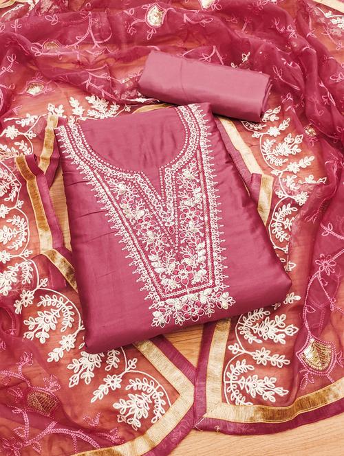 women solid with work embroidered unstitched suit set - 21972617 - Very Small Image - 1