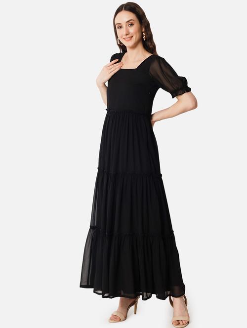 women solid puff sleeve tiered maxi dress - 21972841 - Very Small Image - 1