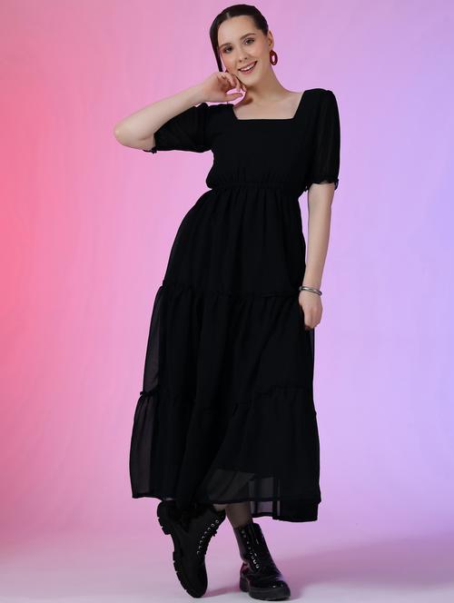 women solid puff sleeve tiered maxi dress - 21972862 - Very Small Image - 1