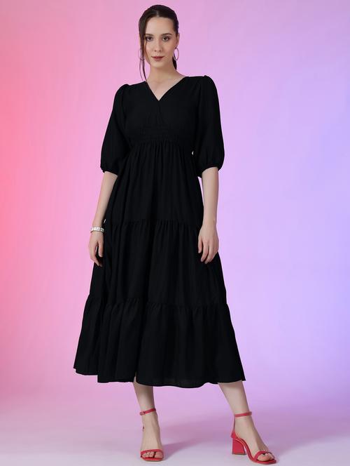 women solid puff sleeve tiered maxi dress - 21972895 - Very Small Image - 1