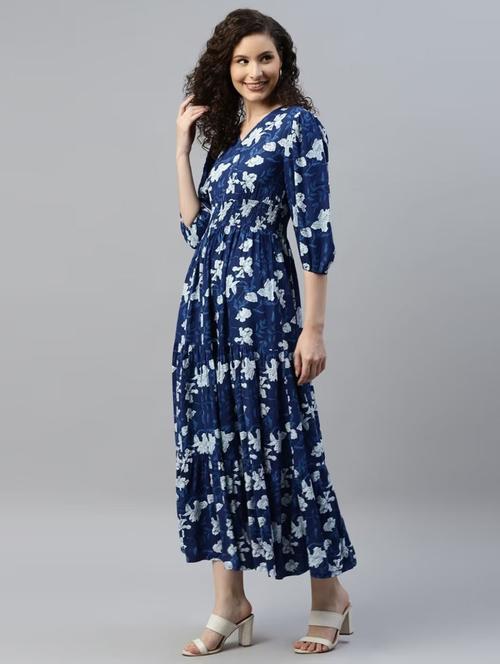 women printed puff sleeve tiered maxi dress - 21972908 - Very Small Image - 1