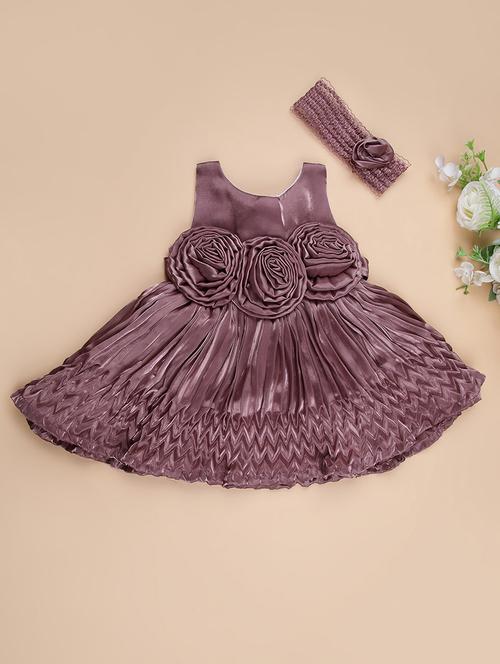 Girls Solid Round Neck Frock With Hairband - 21973005 - Very Small Image - 1