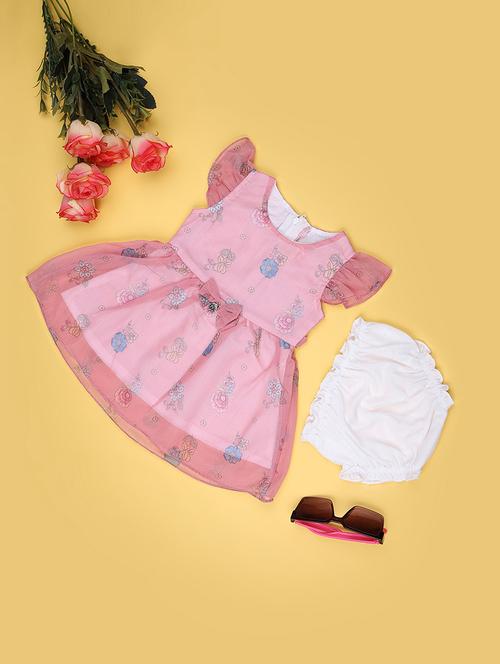Girls Printed Round Neck Frock With Bloomer - 21973923 - Very Small Image - 1