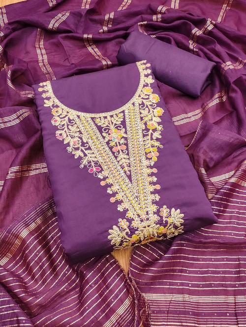 women solid with work embroidered unstitched suit set - 21974866 - Very Small Image - 1