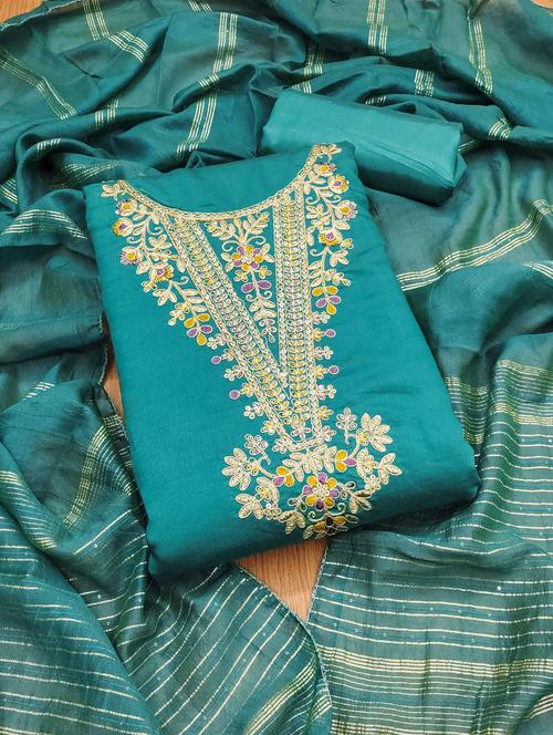 women solid with work embroidered unstitched suit set - 21974867 - Very Small Image - 1